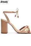 Summer Womens Sandals Wedding Shoes Bridal High Heels Color Matching Bow Tie Back Straps Beige Open Toe Womens High Heels