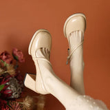 Women Mary Janes Shoes Vintage Pumps Patent Leather Shoes High Heels Dress Shoes Black Shallow Boat Shoe Zapatos