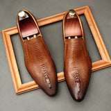 Mens Wedding Oxford Shoes Black Khaki Genuine Leather Brogue Men's Dress Shoes Slip On Business Formal Shoes For