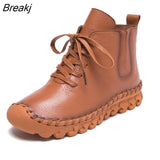 Leather Shoes Women Boots 2023 Autumn Winter Fashion Handmade Ankle Boots Warm Soft Outdoor Casual Flat Shoes