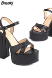 High Heeled Women's Sandals New Fashion 2023 Summer Ankle Buckle Flock Sandals European Style Sexy Party Banquet