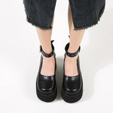Heel Women Shoes 10cm Thick Sole One Word Single Shoe Women's Platform Pumps Buckle Chunky High Heels Pumps Plus