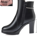 Women Boots High Heels 2023 New Fashion Genuine Leather Women Winter Boots Wool Lining Ankle Boots Ladies Plus