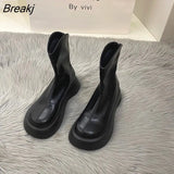Autumn Fashion Short Boots Thick Bottom Platform Flats Heels Women Back Zippers Knight Boots Woman Leather