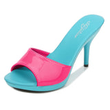 Brand Summer Slippers Women Mixed Colors PU Fine Heel 9cm Outside Sandal Platform Sexy Slipper Women Shoes Slides