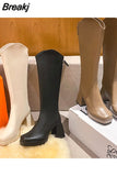Women Boots High Heels Female Shoes Boots-Women Round Toe Stiletto Mid Calf Rock Ladies Rubber Summer 2023
