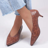 Spring and Autumn New Snake Scale Pattern Bright Leather Pointed Large Size Single Shoes Shallow Mouth Lazy High