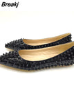 Rivet Shoes Women Pointed Toe Party Wedding Brand Designer Shoes Black Red Rivet Spring Summer MD033