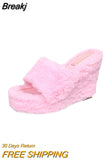 Size High-heeled Furry Slippers for Women's Autumn Winter 2023 New Open-toed Fashion Slope Loafers Fur Slippers