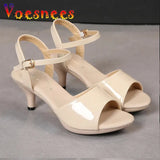 Sandals Women Shoes Size 43 Thin Heels Summer Naked Color Peep Toe High Heels Sexy Nightclub Party Slides Heels