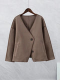Brown Cropped Cotton Jackets Casual Fashion Long Seeve Cardigan Coat Women 2023 Ins New Commuter Female's Woolen