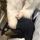 New In Autumn Winter Vintage Velvet Patent Leather Rhinestone Square Buckle Flat Bottom Mary Jane Shoes Women