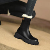 Women Fashion Zippers Ankle Boots Lady Winter Soft Leather Warm Booties 35-41 Square Low Heels