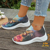 Printed Knitted Flats Women 2024 Summer Lightweight Breathable Mesh Sneakers Woman Slip On Casual Walking Shoes Size