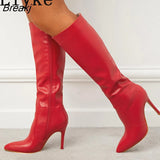 2023 Sexy Pointed Toe Pole Dance Stiletto Heels Knee High Boots Fashion Zip Black White Women Long Shoes Botas Altas
