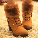 Autumn Women's Ankle Boots Female High Heels Shoes Flock Fashion Zipper Chunky Heels Short Botas for Ladies Casual