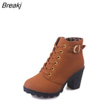 boots for women 2023 new elegant square heel shoes woman high heel solid vintage boots women lace-up ladies shoes