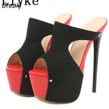 New Design Black Red Ultra Thin High Heels Sexy Thick Bottom Platform Slippers Women Sandals Summer Party Pole Dance