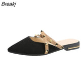 Toe Slippers Summer New Pointed Toe Flat Chunky Heel Women's Rivet Slippers Fashion Low Heel Slip-on Shoes Women