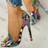 Women Pumps New Shoes Sexy High Heels Ladies Party Stiletto & Enlargers Female Silver Wedding Snake Print Heels Zapatos
