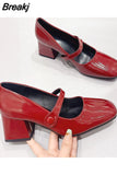 Toe Vintage Ankle Buckle Mary Jean Shoes 2023 European Style Thick High Heels Solid Elegant Women's Pumps Spring