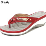 New Summer Women's Slippers Summer Metal Button Shoes Wedge Outdoor Sports Beach Sandals Women Outside Platform Flip