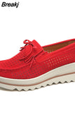 Women Flats Shoes Platform Sneakers Slip On Flats Leather Suede Ladies Loafers Moccasins Casual Shoes Women