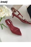 Shoes Women Sandals Thin Low Heels Sandals Pointed Toe Narrow Band Simple Sandal Ankle Strap Lady Pumps 2023