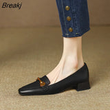 Autumn New Retro Fashion Women's Shoes soft skin Ladies Single Shoes Small Square Toe Medium Heel Shoes Thick