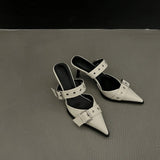 Breakj Summer ~ Pointed Belt Buckle Thin Belt Buckle Single Shoes Silver Back High Heel