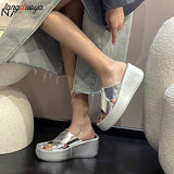 Gold High heeled slippers Women summer New Brand Designer Peep Toe Sandals Women Soft comfortable platform slipper