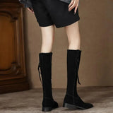 for Woman Elegant with Low Heels Women's Boots Tassel Long Footwear Winter Knee High Shaft Black Gothic Fashion 2023