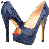 High Heels Pumps New 14cm Sexy Crocodile Pattern Shallow Party Shoes Work Ladies Red