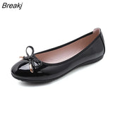 Single Shoes Bowtie Flats Patent Leather Loafers Women Round Toe Roll-Up Shoes Woman Bridesmaid Flats Zapatillas