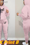 Two Piece Set Women Hooded Sweatsuits Fashion Pink Letter Leopard Print Tracksuit Casual Female Outfits Streetwear