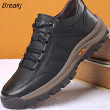 Men's PU Leather Casual Shoes Autumn Winter Lace-up Platform Sneakers Male Travel Shoes Hiking Shoes British Style Mens