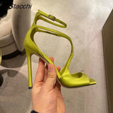 Women's Luxury Sandals Summer Pink Satin Open Toe Stiletto Sandals Concise High Heels Women Pumps Ankle Straps Designer