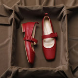 Leather Low Heels Square Toe Women Shoes Buckle Thick Heel Females Shoes Fashion Mary Jane Shoes Spring Ladies Dress