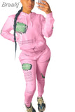 Casual Letter Graffiti Print Two Piece Sets Women Hooded Sweatshirt And Jogger Pants Tracksuits Fall Winter Outfit