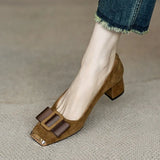 Breakj Retro Fashion Bow Shallow Single-Shoe Women Spring And Autumn New Square Head With Thick Heel High Heel