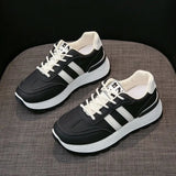 New Striped Large Women Thick Sole Board Shoes Front Lace Up Small White Shoes Low Top Casual Sports Sneakers
