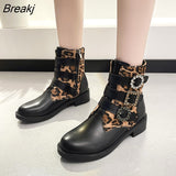 Leopard Woman Plush Boots Fashion Round Retro Ankle Boots 2023 Winter Belt Buckle Short Boots Comfortable Botas De