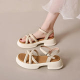 Outdoor Sandals for Woman Beige Summer 2023 Beach Women's Shoes Platform with Medium Heels Comfortable and Elegant