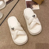 Women Slippers Summer Shallow Med Slides Platform Fashion Butterfly-Knot Shale Female Beach Soft Luxury Sabot