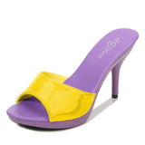 Brand Summer Slippers Women Mixed Colors PU Fine Heel 9cm Outside Sandal Platform Sexy Slipper Women Shoes Slides