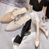 Pointed Toe slides Shallow High Heels Shoes Sandals Black Beige Block Square Heel Pumps 2023 Party Women Mules