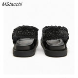 Summer Women Flat Sandals Luxury Black Crystal Buckle Thick Bottom Sandals Concise Designer Plus-size Woman Platform