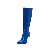 Plus Size 34-48 Knee High Boots Women Sexy Super High Heels Shoes 6 Colours Fashion Pointed Toe Patent Leather Party