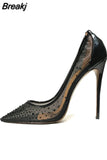 Shoes pointed toe glitter rhinestone stiletto sexy 12cm high heel wedding party dating pumps 8cm 10cm SJ007