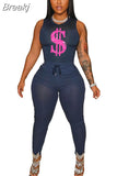 Sexy Women Skinny Two Piece Sets Summer Bodycon Tracksuits Sleeveless PrintingTop + Leggings Pants 2pcs Outfits